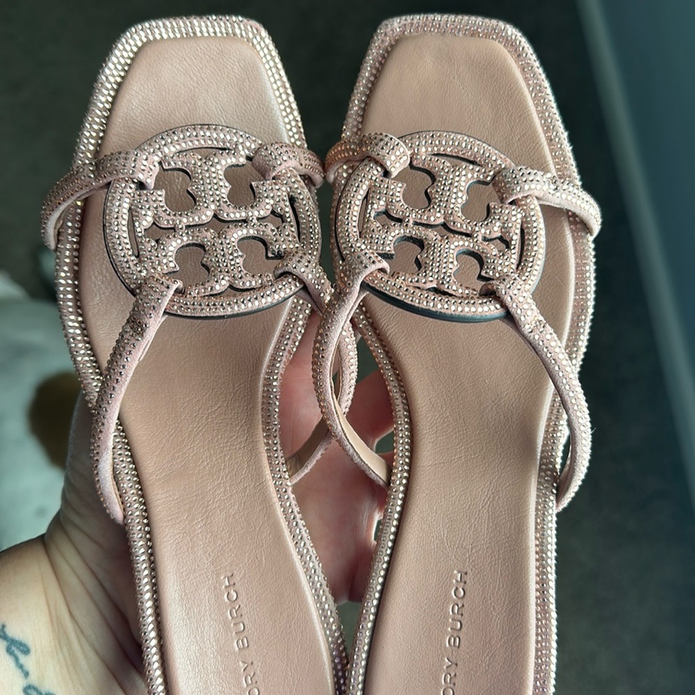 Size 8.5 Tory Burch miller pave Bombe sandals in rose gold dust bag included